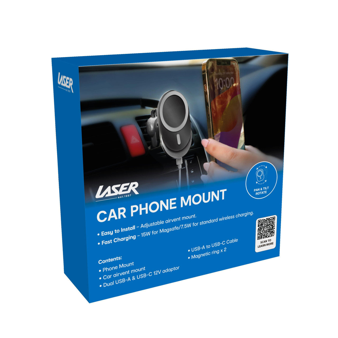 Laser 15W MagSafe Car Charger Mount Black 6