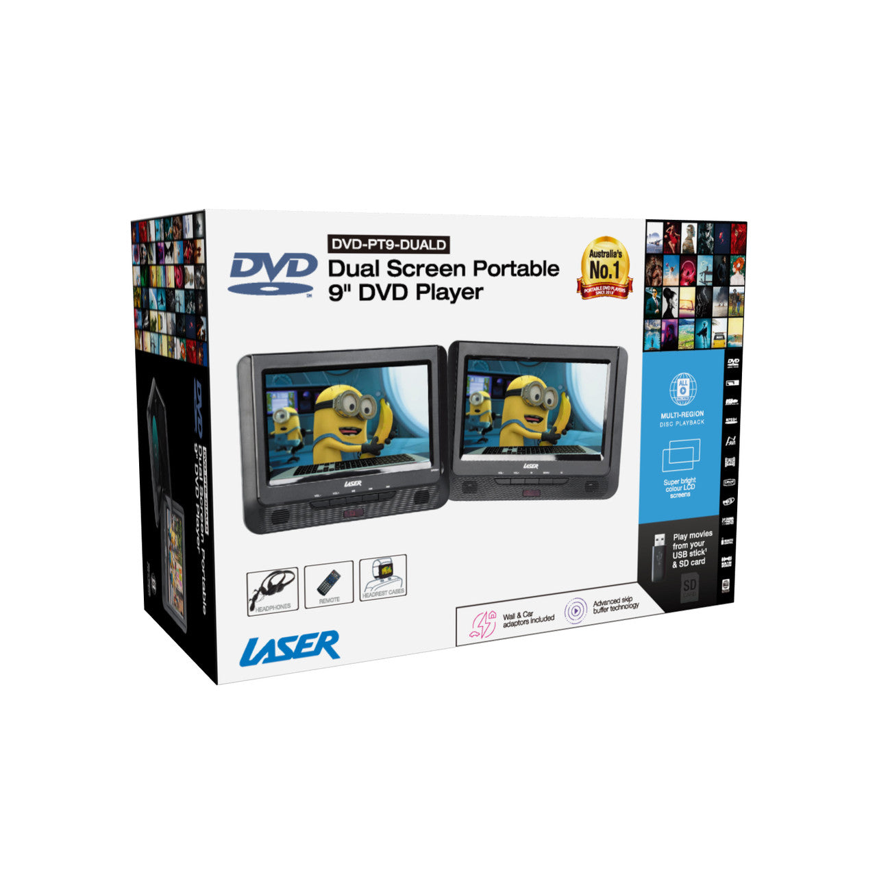 Laser 9 Inch Dual Screen DVD Player Black 11