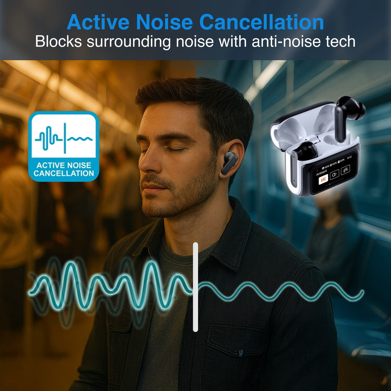 Laser TWS Earbuds ANC with Touch Display Black 4