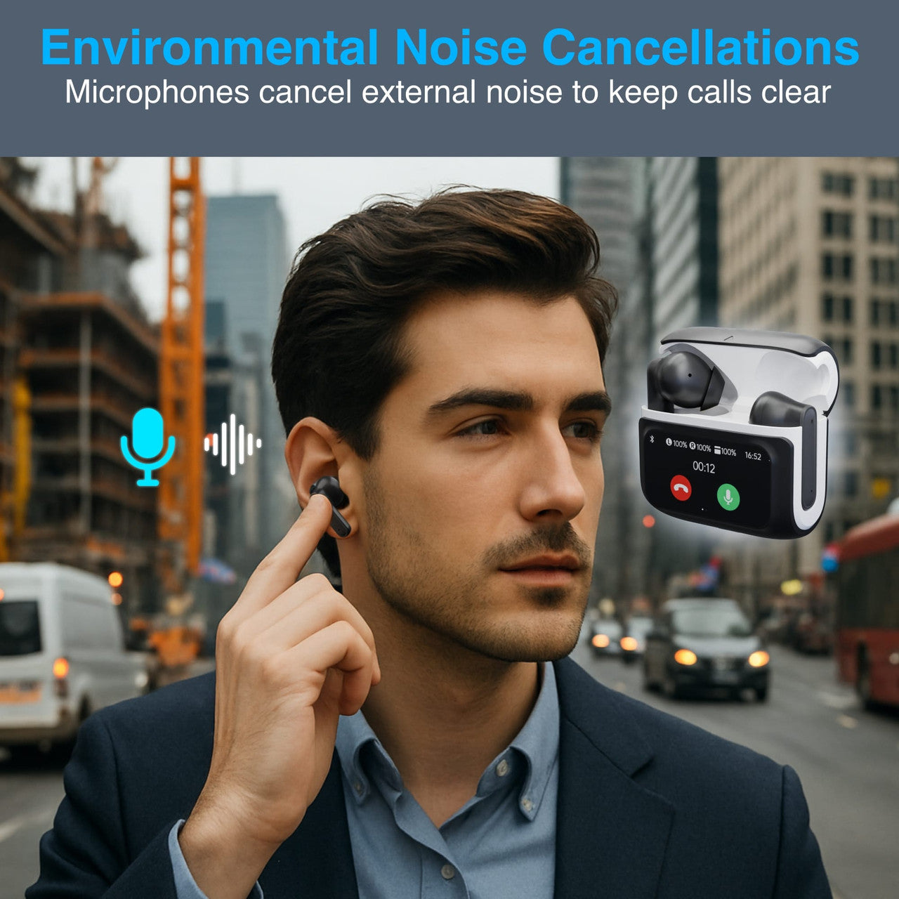 Laser TWS Earbuds ANC with Touch Display Black 5