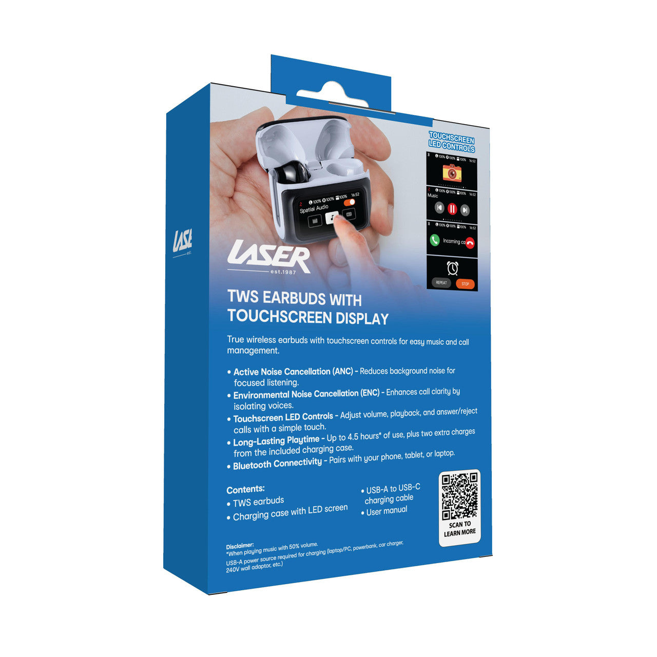 Laser TWS Earbuds ANC with Touch Display Black 9
