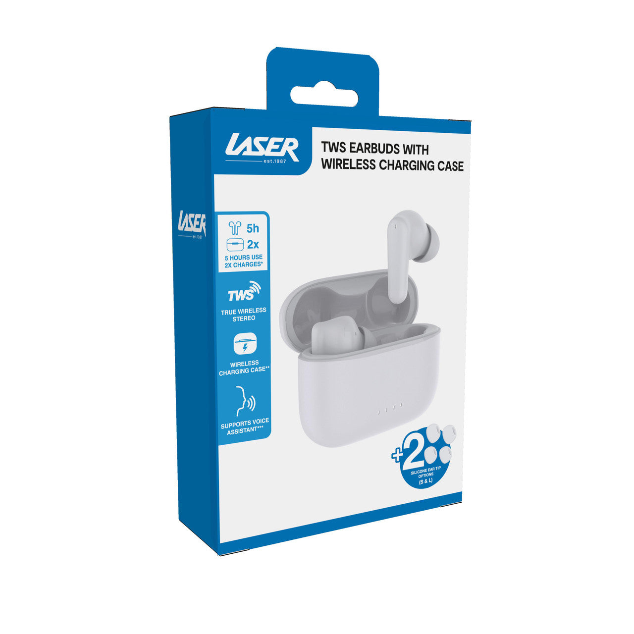 Laser TWS Earbuds with Wireless Charging Case White 3