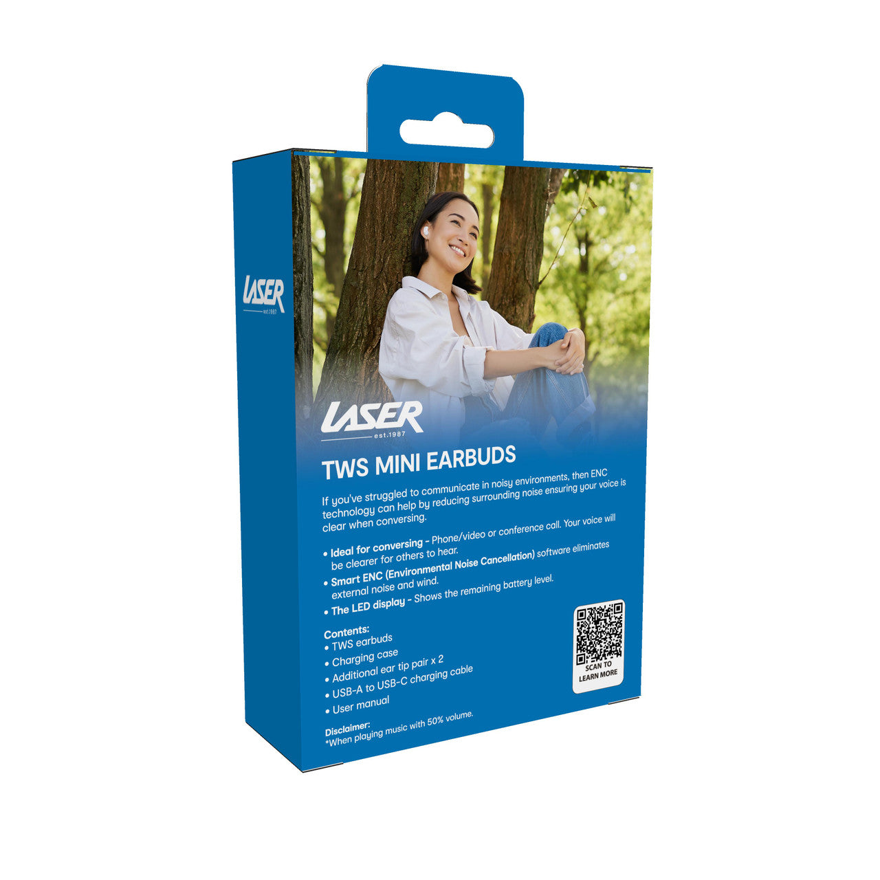Laser TWS Mini ENC Earbuds LED Display White 3