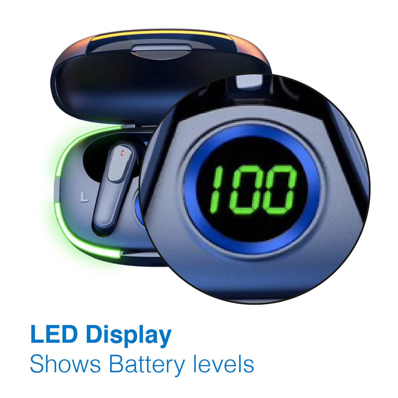 Laser TWS Earbuds with LED Battery Display Black 5