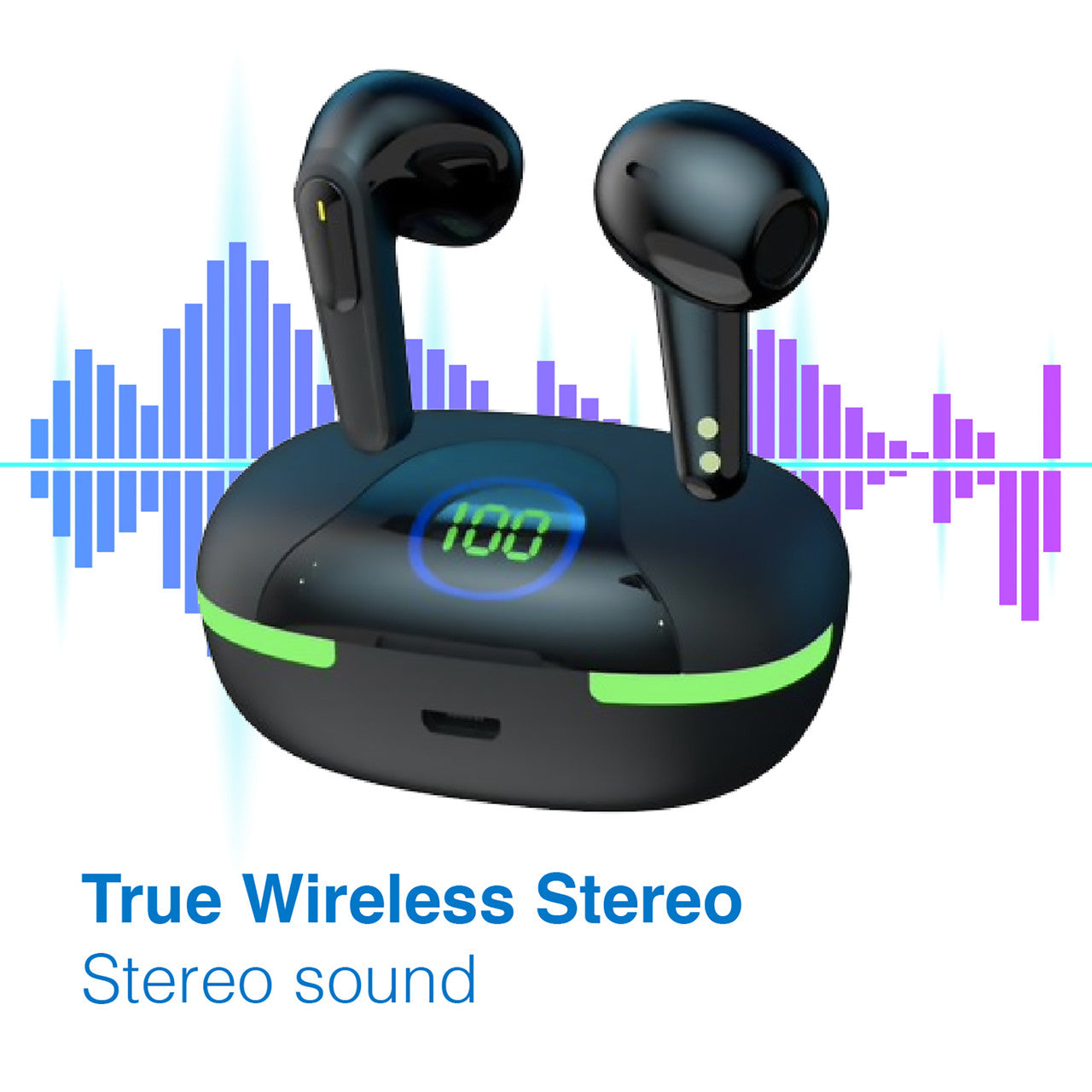 Laser TWS Earbuds with LED Battery Display Black 6