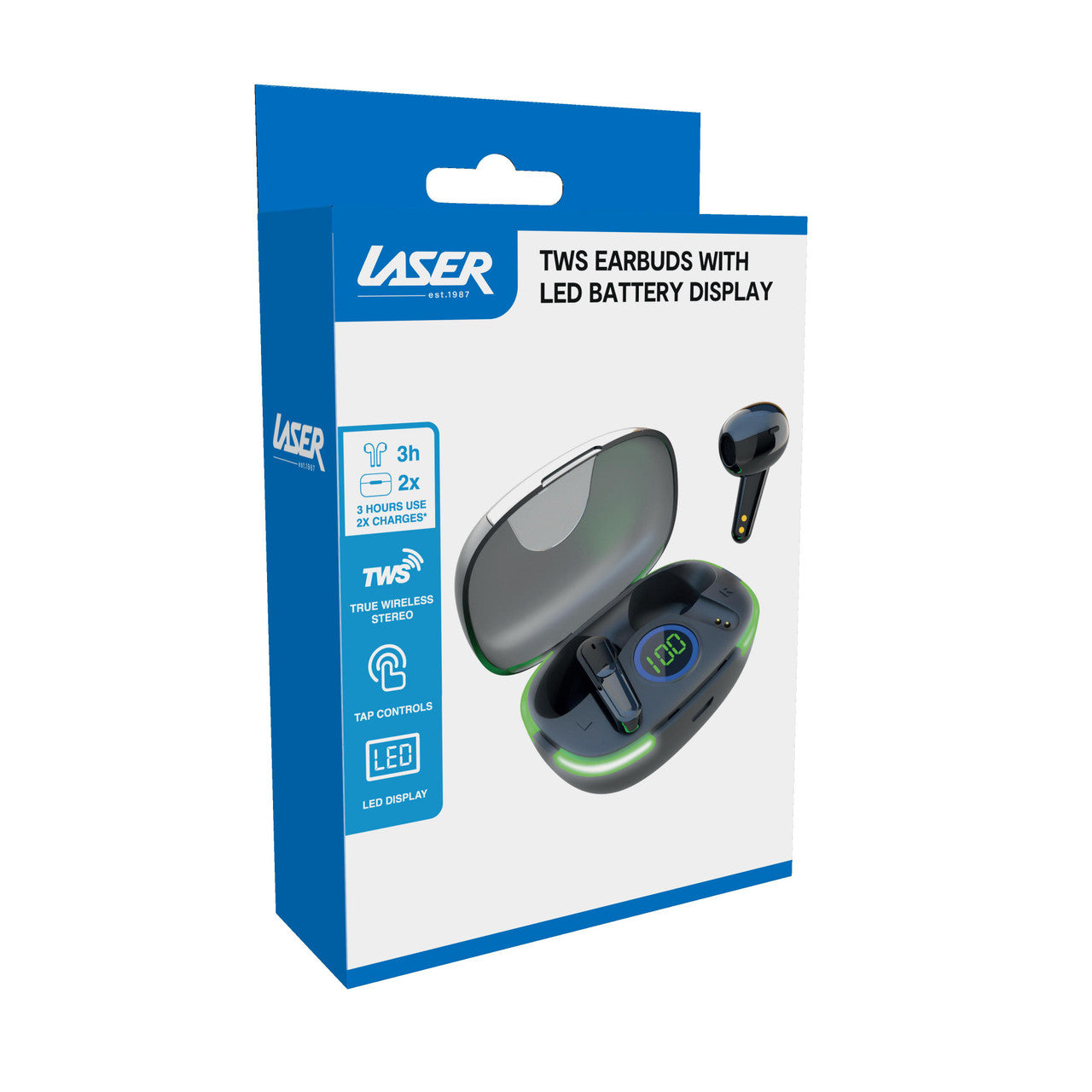 Laser TWS Earbuds with LED Battery Display Black 10