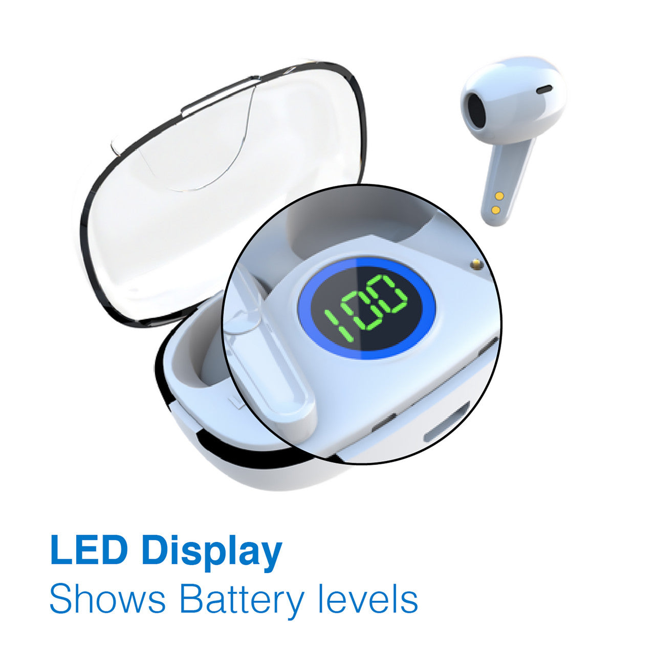 Laser TWS Earbuds with LED Display - White 7