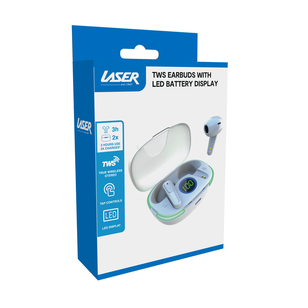 Laser TWS Earbuds with LED Display - White 9