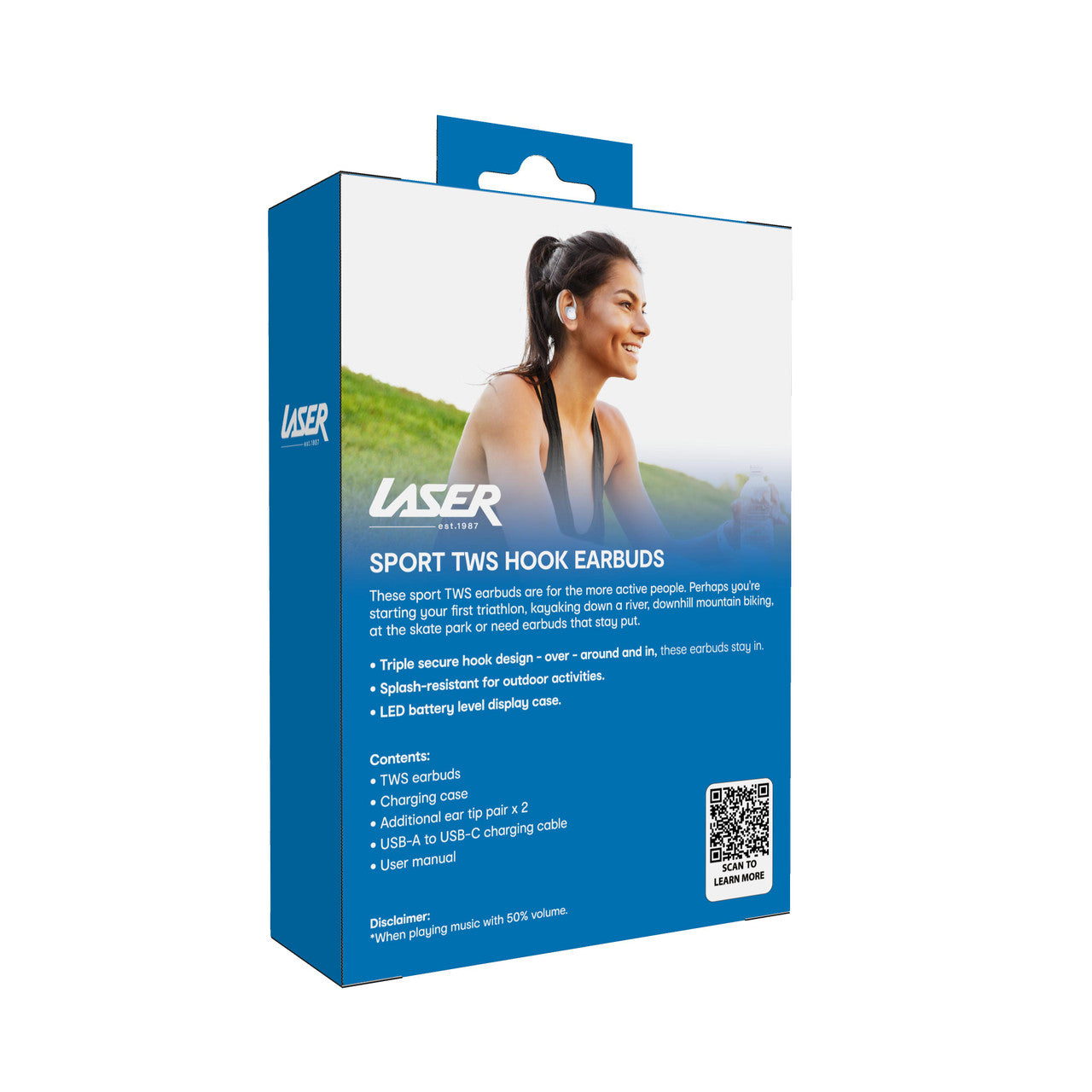 Laser Sport TWS Hook Earbuds with LED Display White 3