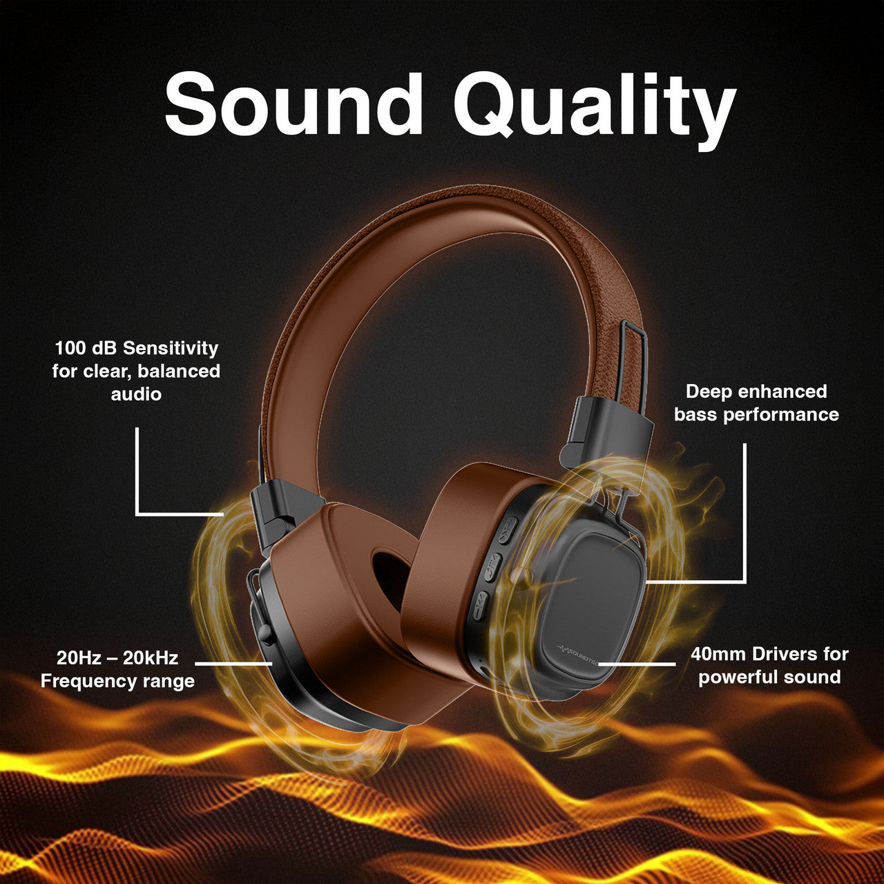Soundtec Wireless On-Ear Headphones Brown 4