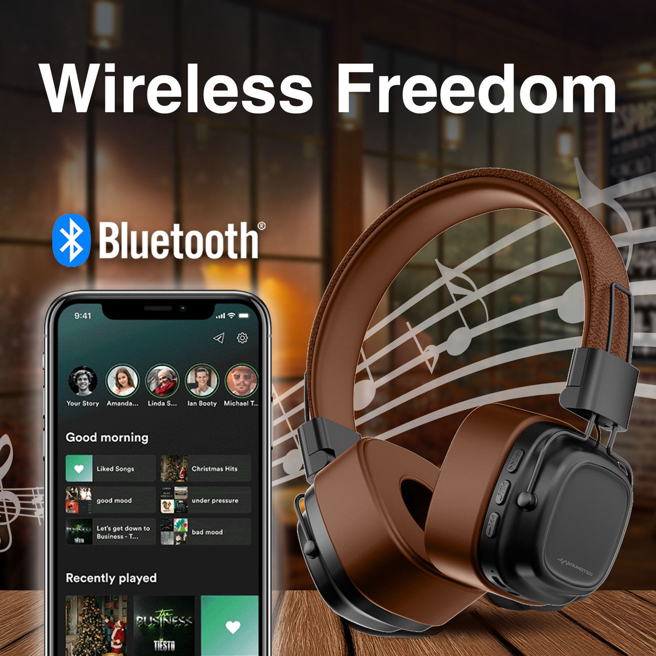 Soundtec Wireless On-Ear Headphones Brown 8