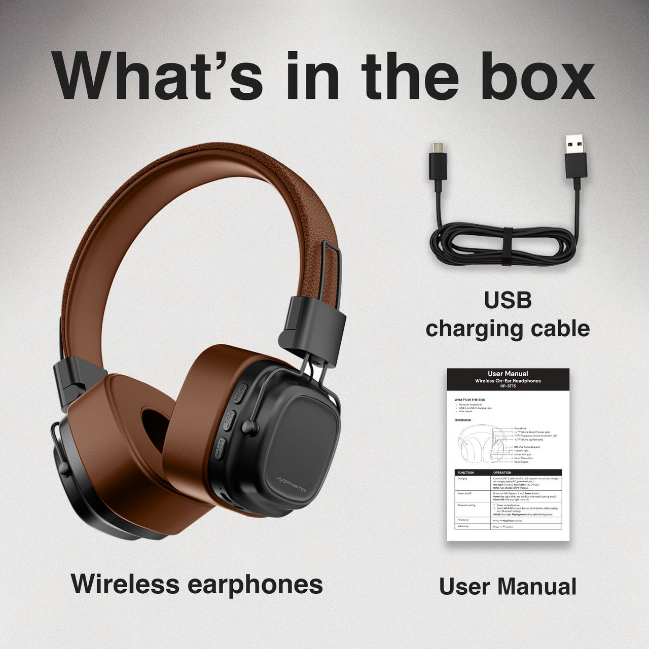 Soundtec Wireless On-Ear Headphones Brown 12