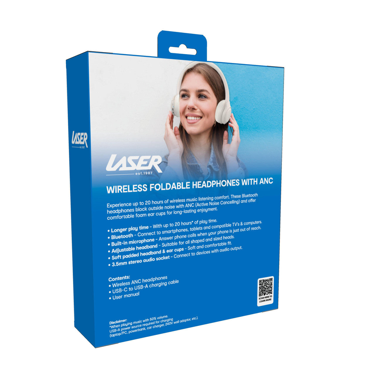 Laser ANC Bluetooth Headphones 20hr Battery - White 8