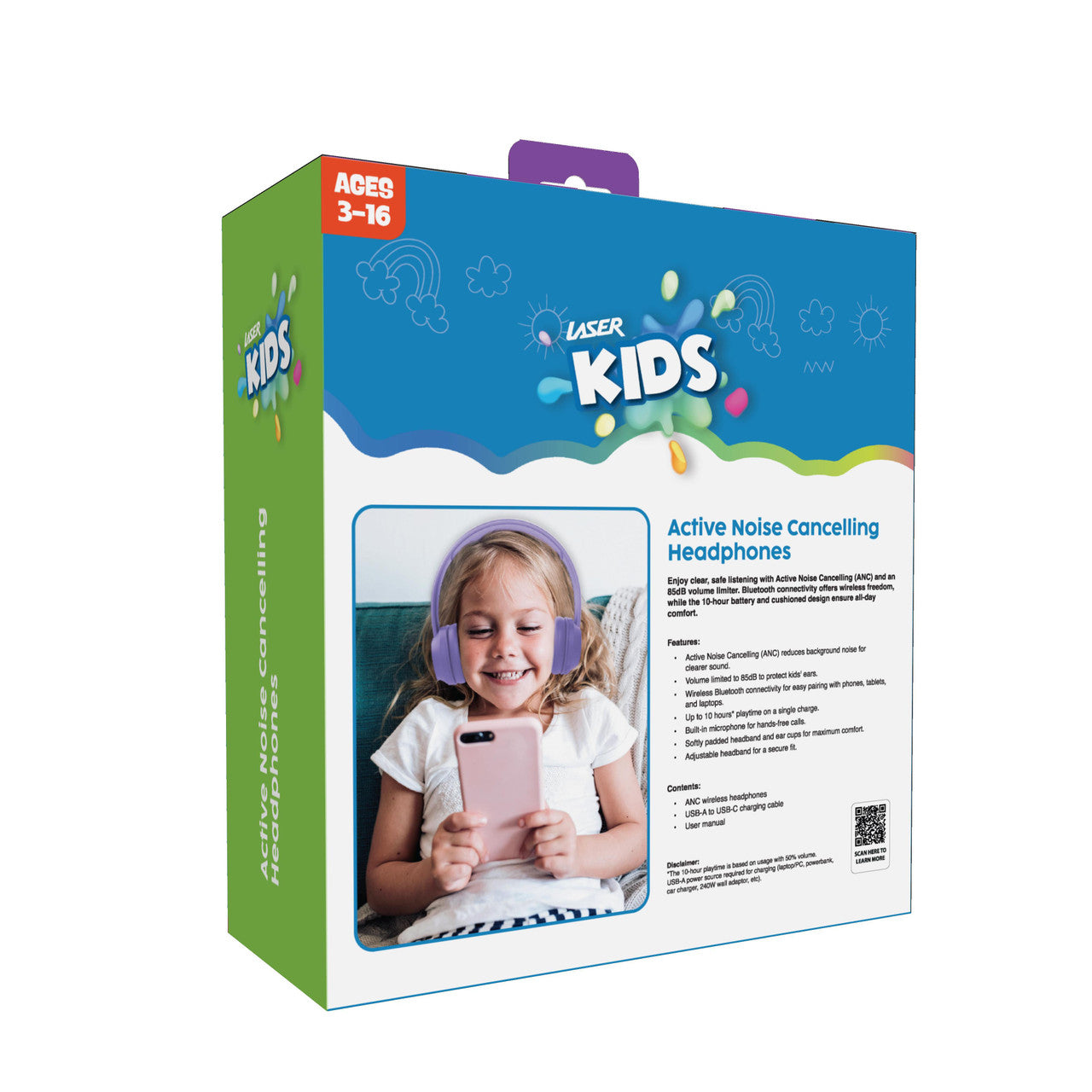 Laser Volume Limited ANC Kids Headphones Lilac 9