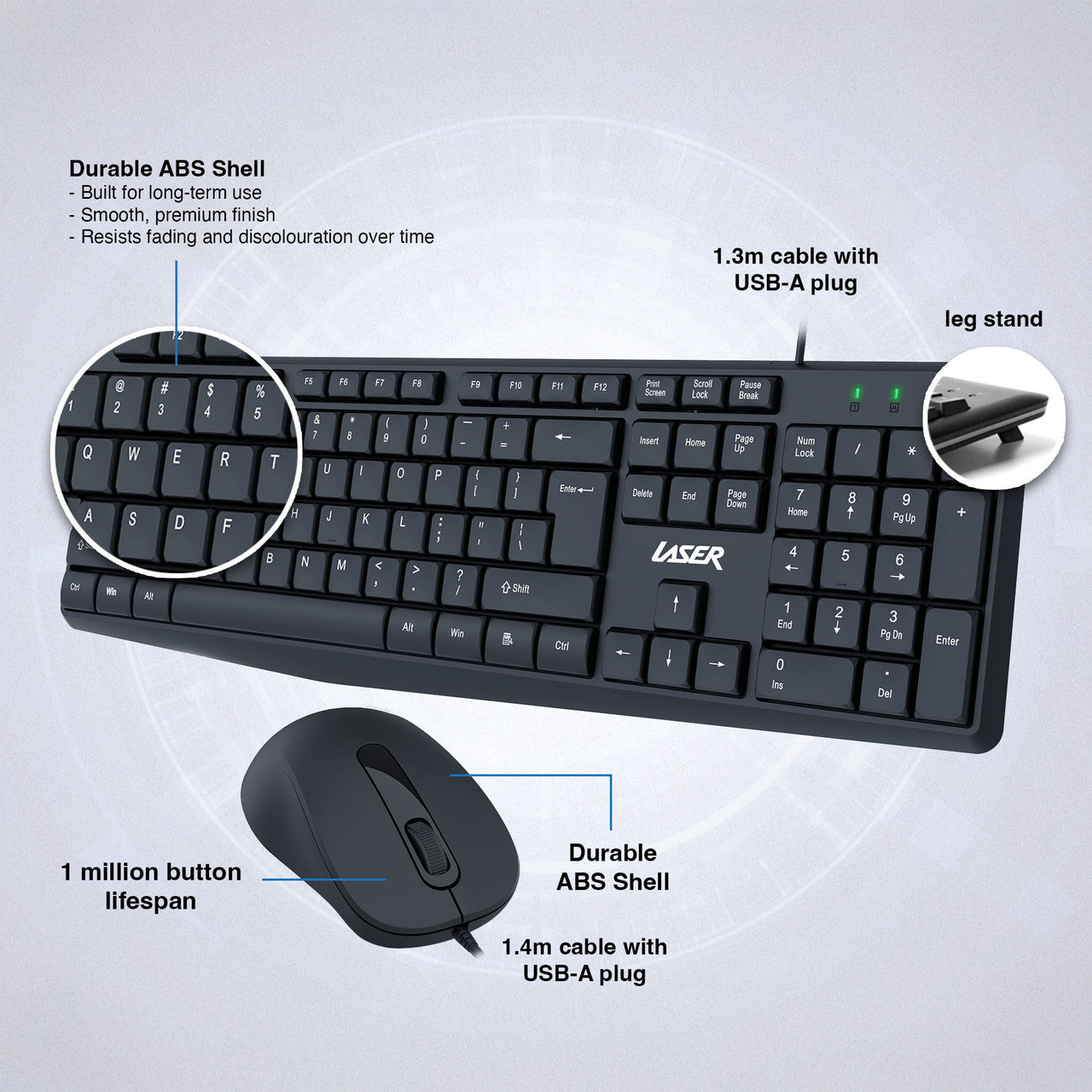 Laser Wired Office Keyboard Mouse Combo 5