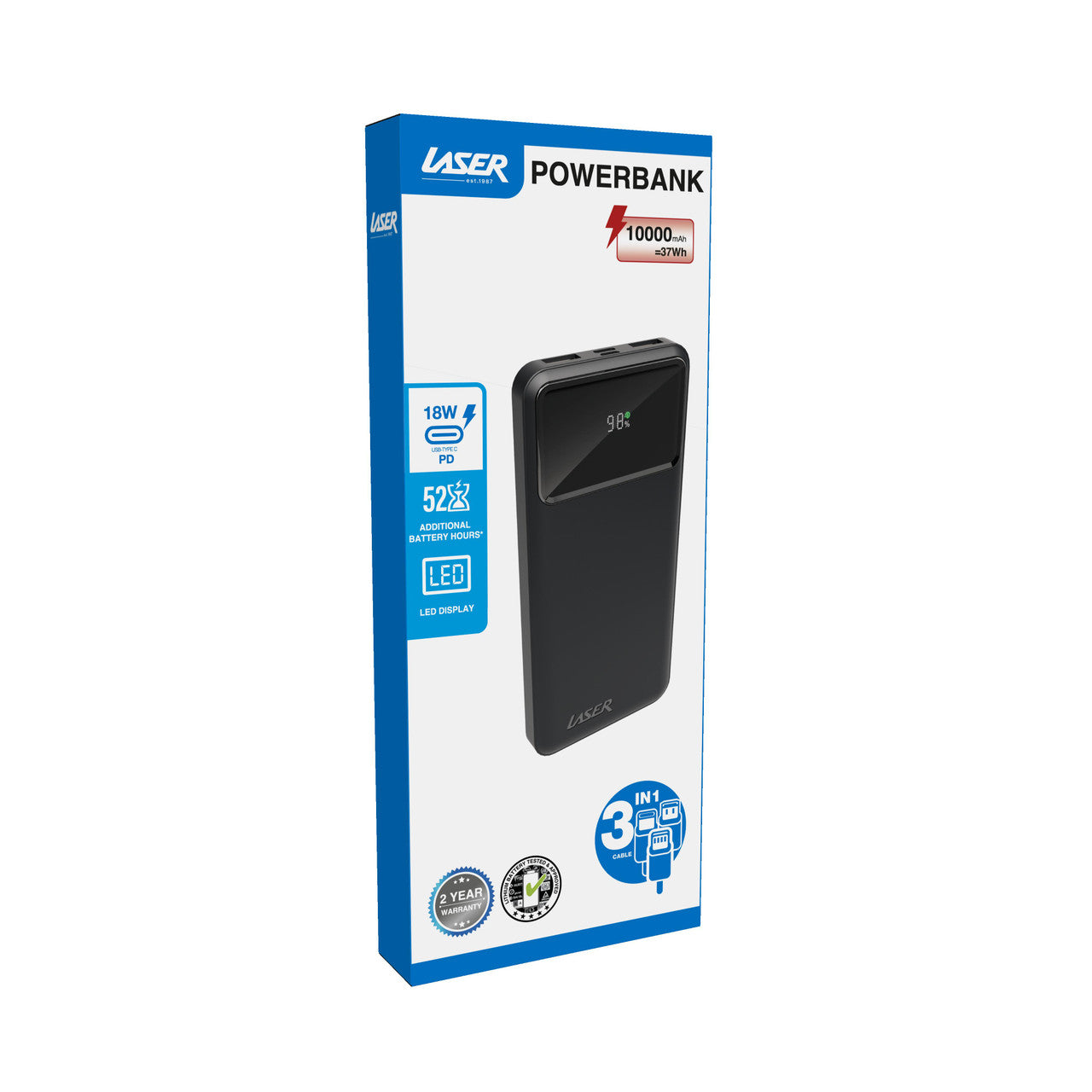Laser 10000mAh Powerbank 18W PD with LED Indicator Black 7