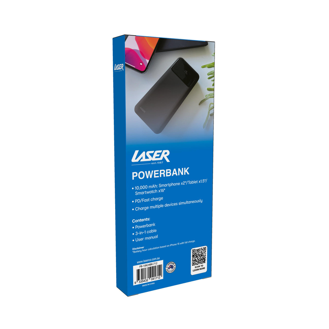 Laser 10000mAh Powerbank 18W PD with LED Indicator Black 8