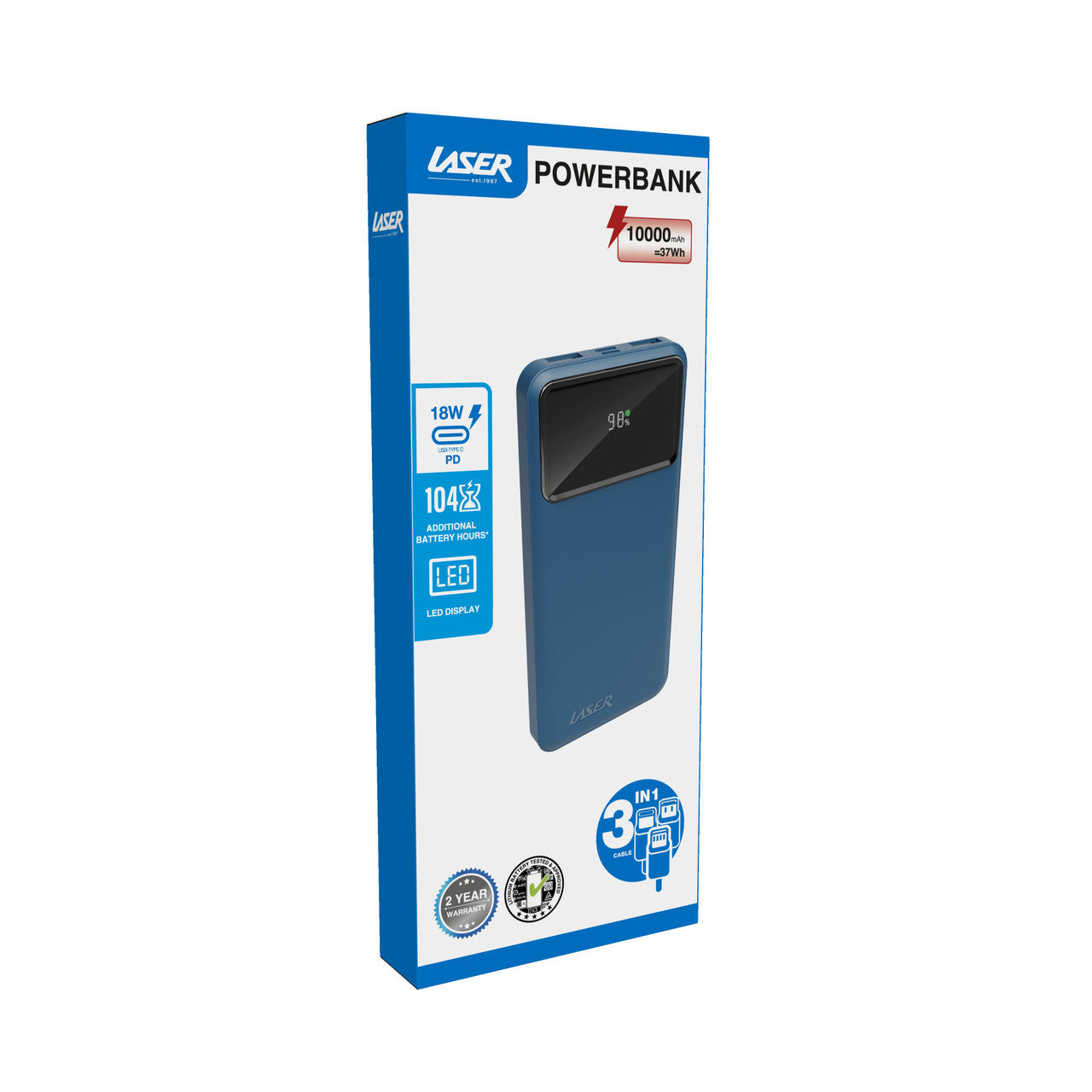 Laser 10000mAh Powerbank 18W PD with LED Navy 8