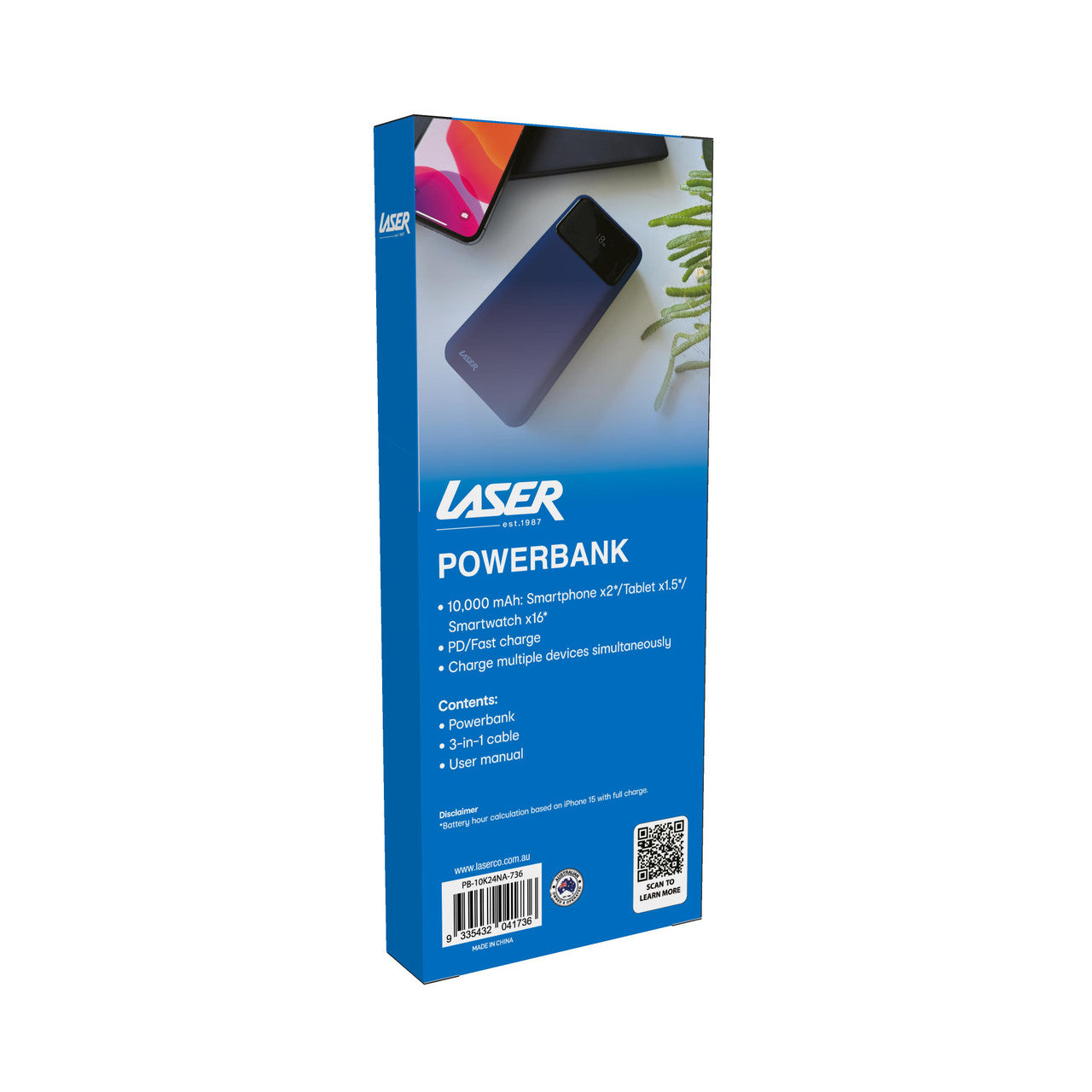 Laser 10000mAh Powerbank 18W PD with LED Navy 9