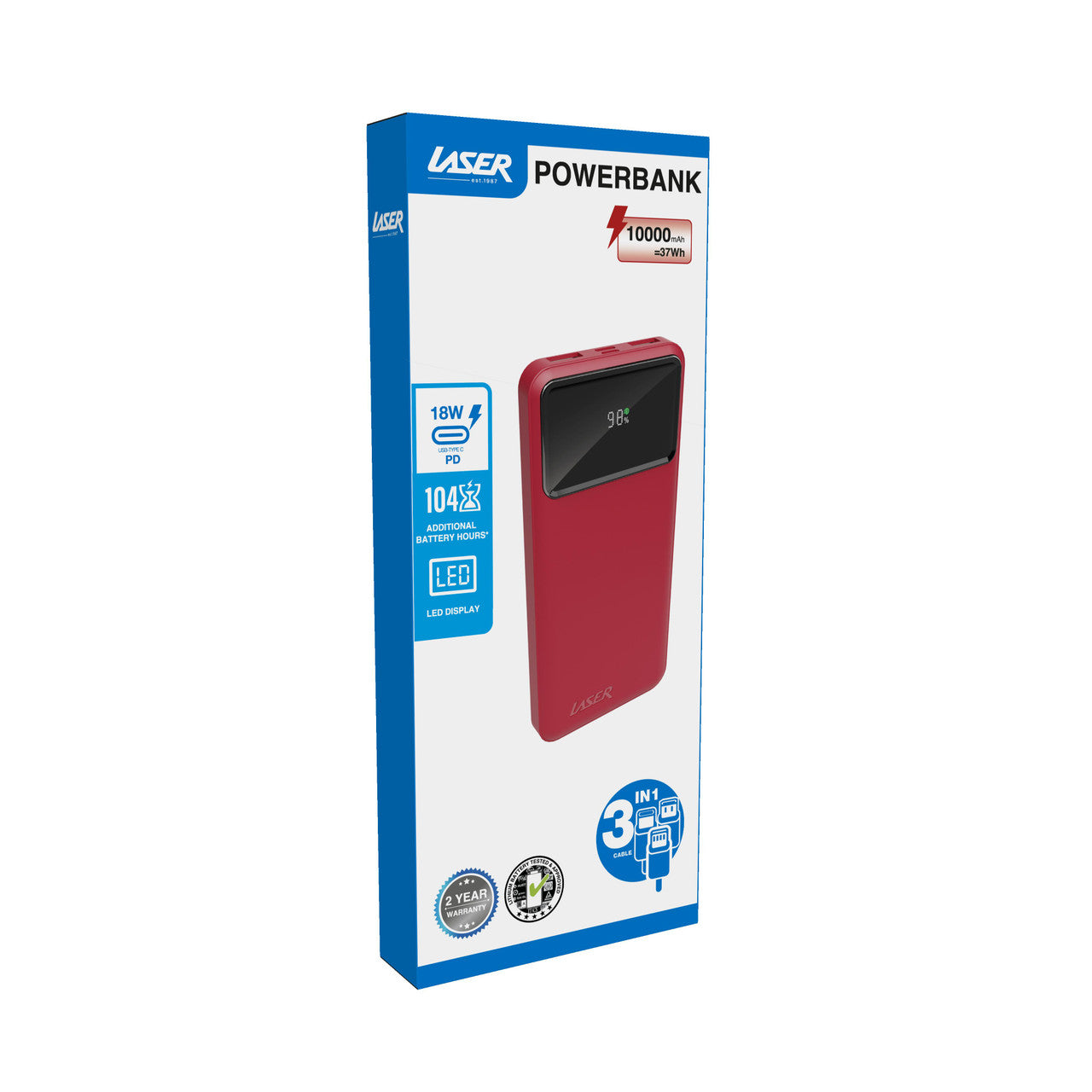 Laser 10000mAh Powerbank 18W PD with LED Indicator Red 8