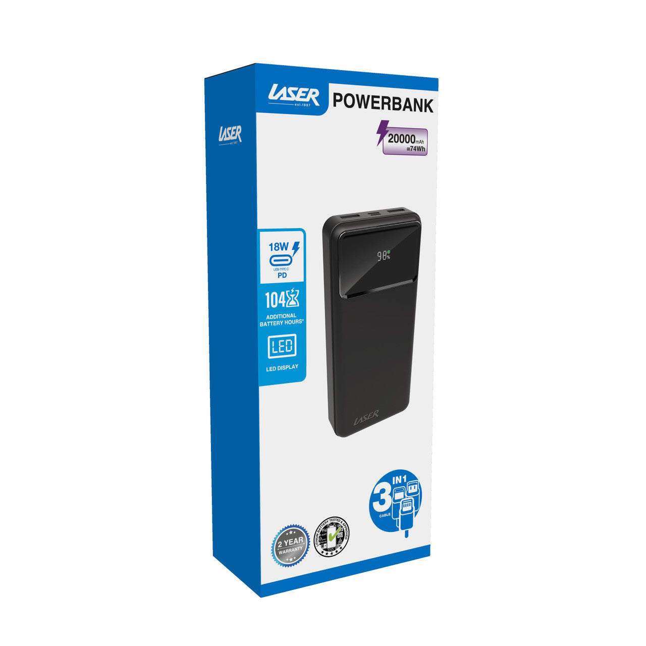 Laser 20000mAh Powerbank 18W PD with LED Black 6