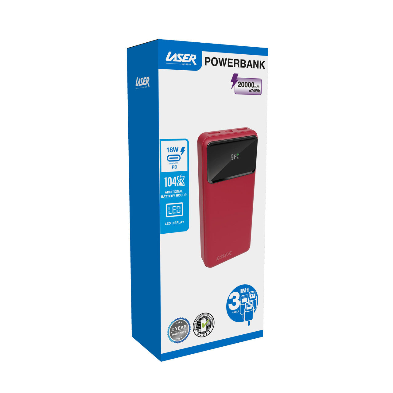 Laser 20000mAh Powerbank 18W PD with LED Red 6