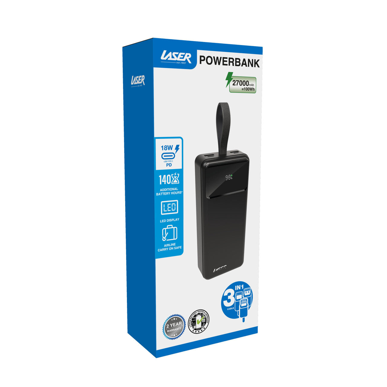 Laser 27000mAh Powerbank 18W PD Black 8