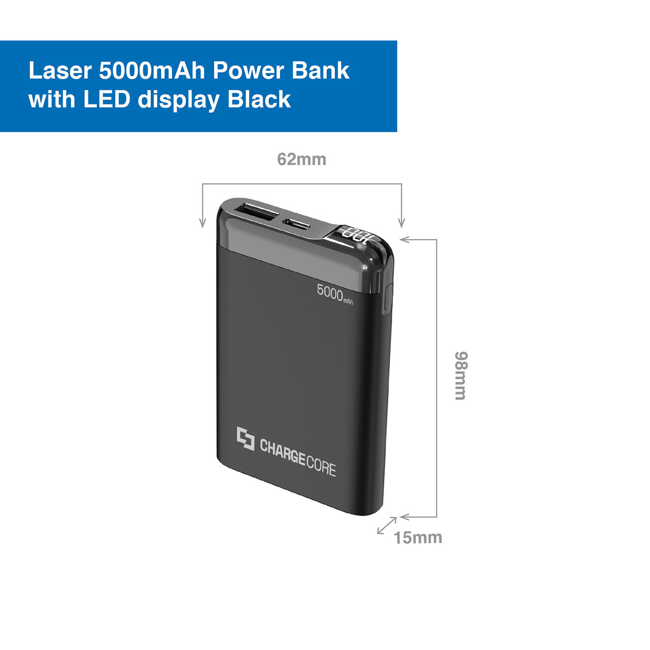 Laser Power Bank 5000mAh with LED Display Black 5