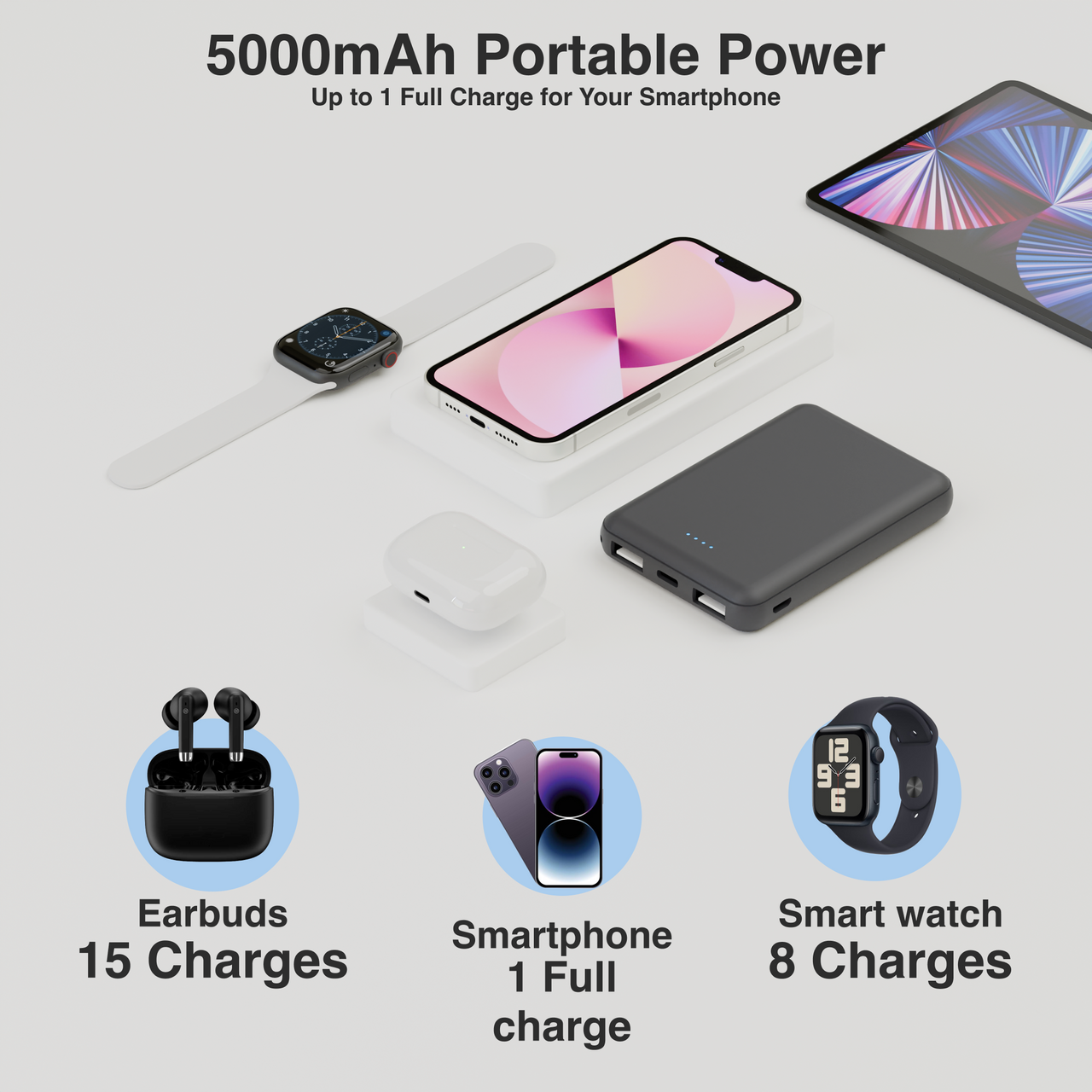 Laser 5000mAh Powerbank Charcoal 7