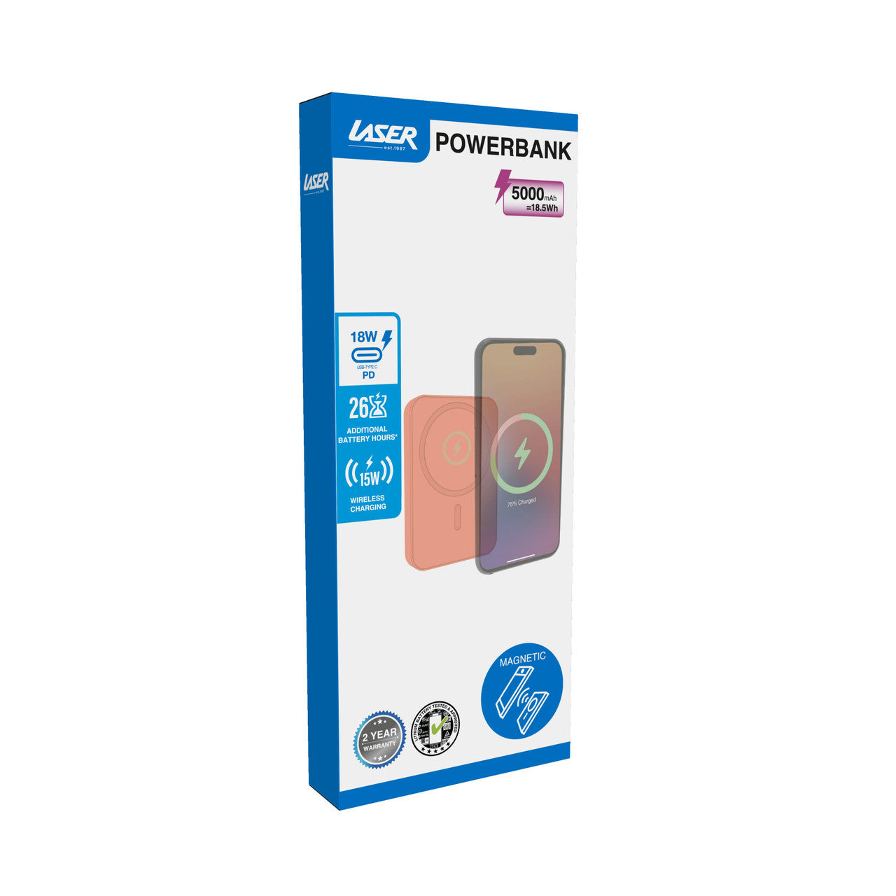 Laser 5000mAh Magnetic Wireless Power Bank Peach 5