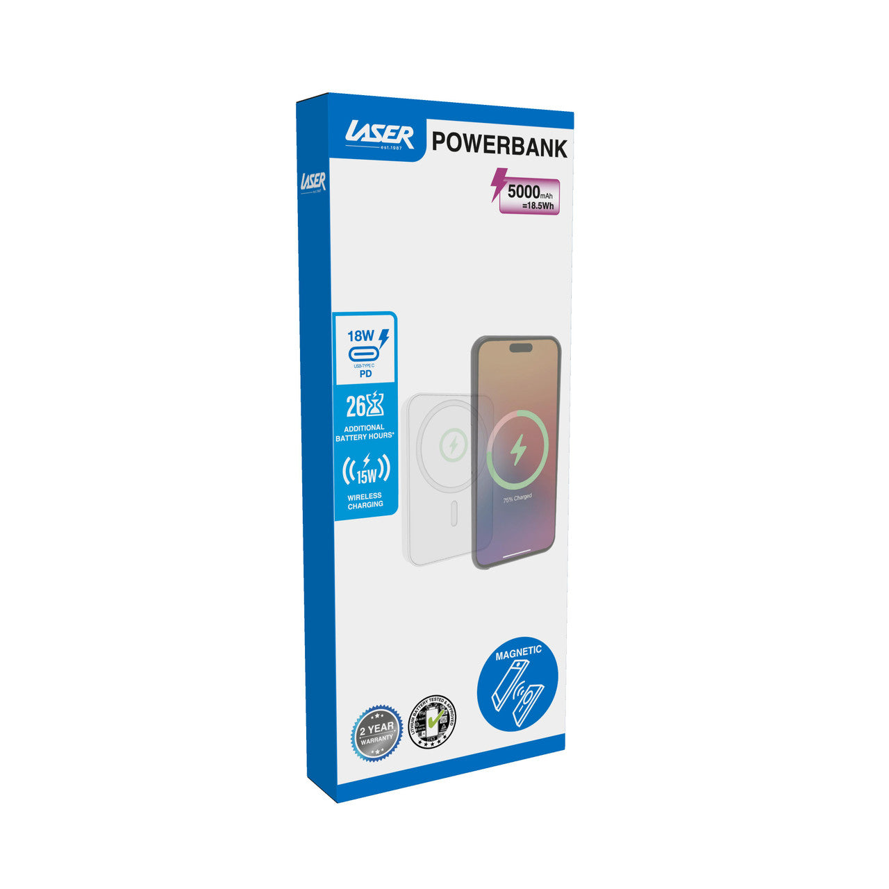 Laser 5000mAh Magnetic Wireless Power Bank White 5