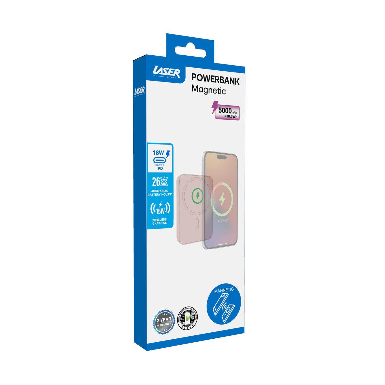 Laser Slim Magnetic 5K Power Bank Transcendent Pink 5