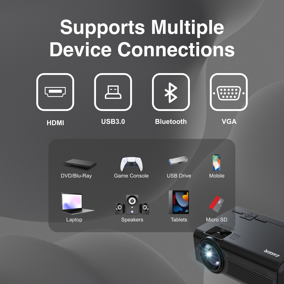 Laser HD Projector with Bluetooth & HDMI 6