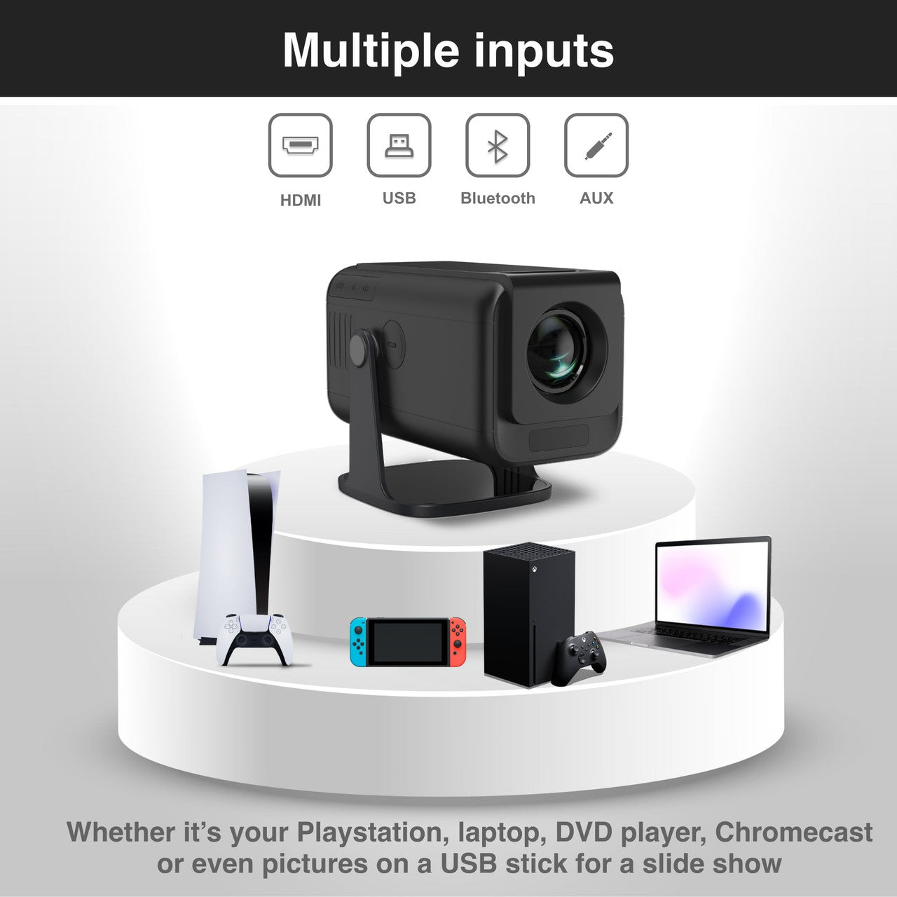 Laser 1080p Android Multi-Angle LED Projector Black 6
