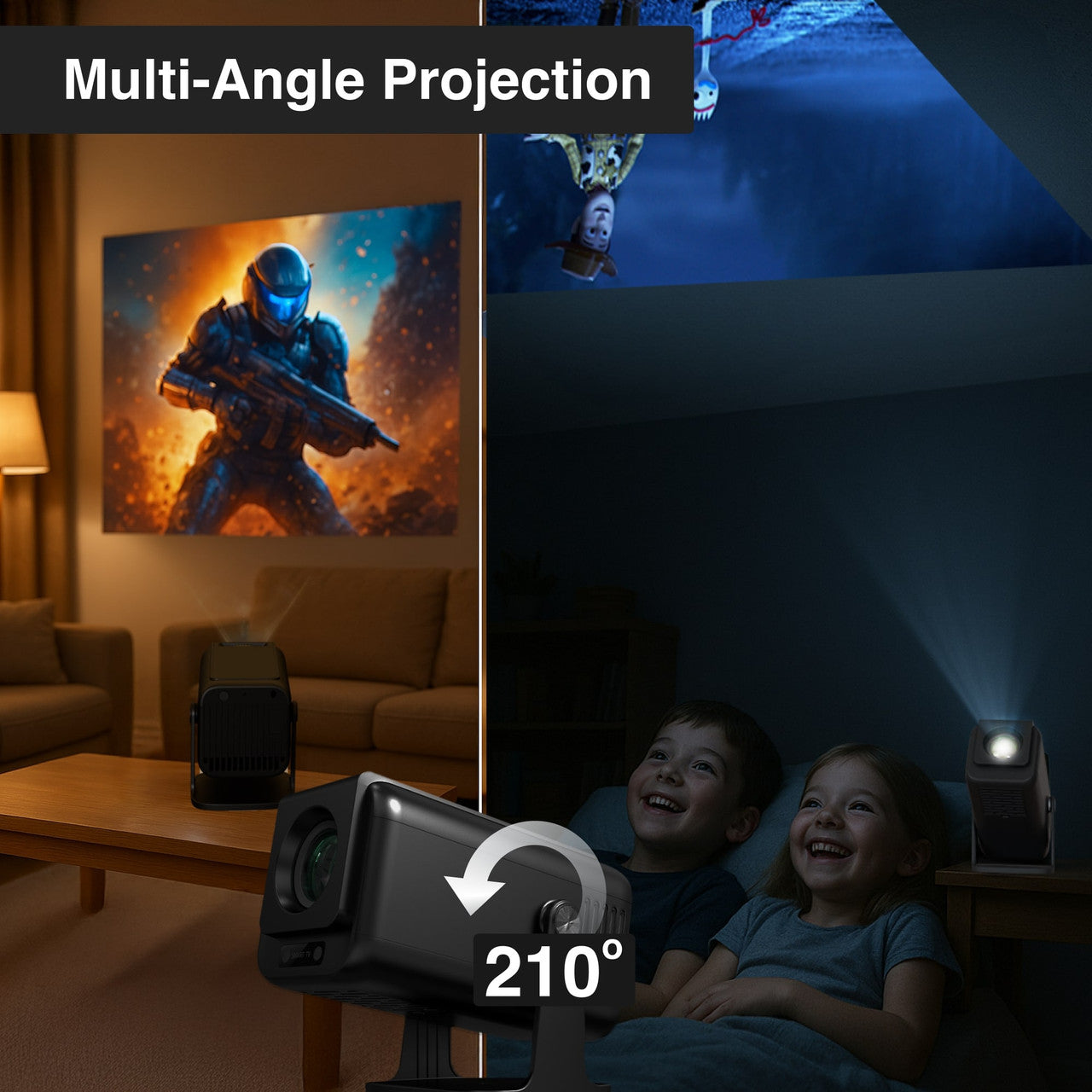 Laser 1080p Android Multi-Angle LED Projector Black 7