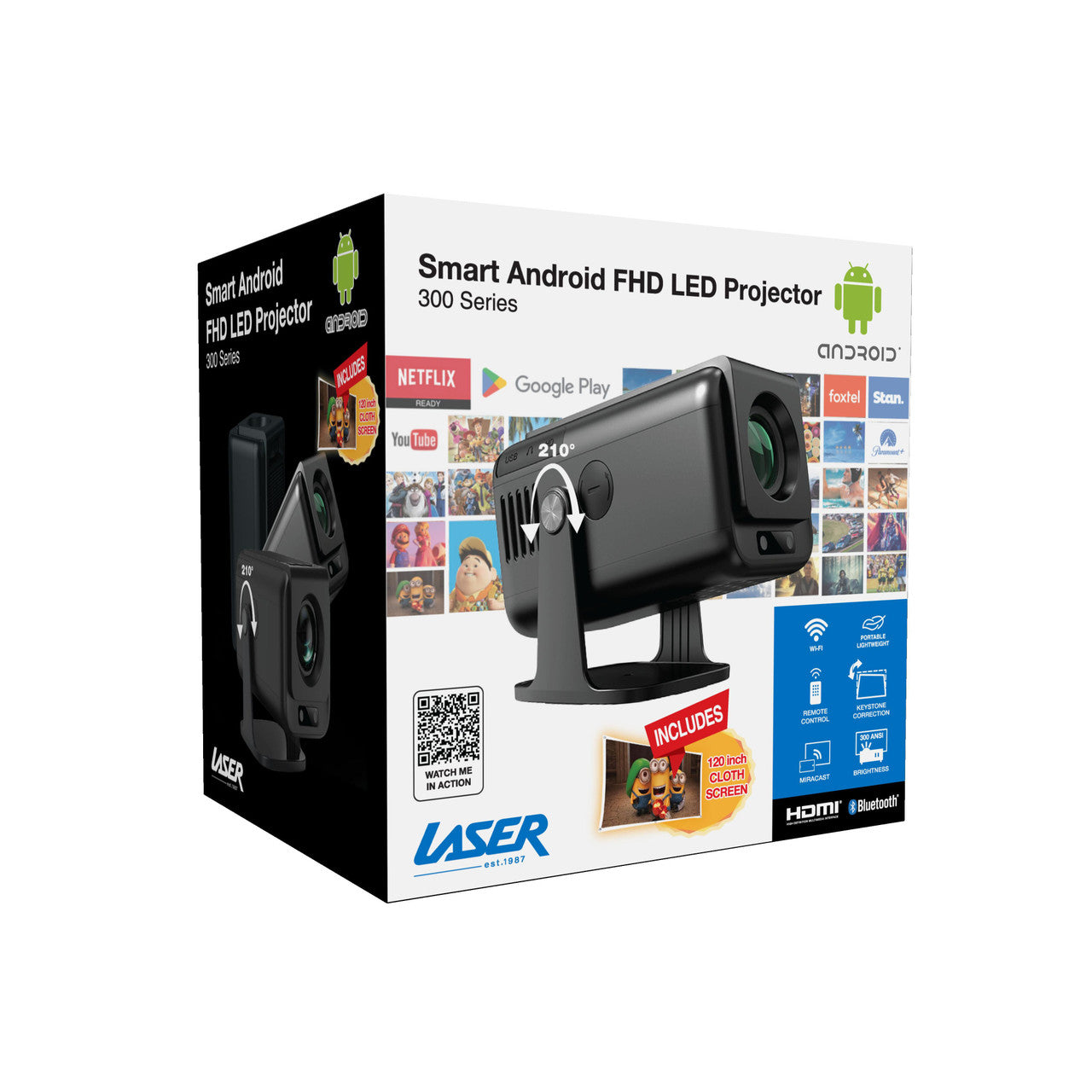 Laser 1080p Android Multi-Angle LED Projector Black 9