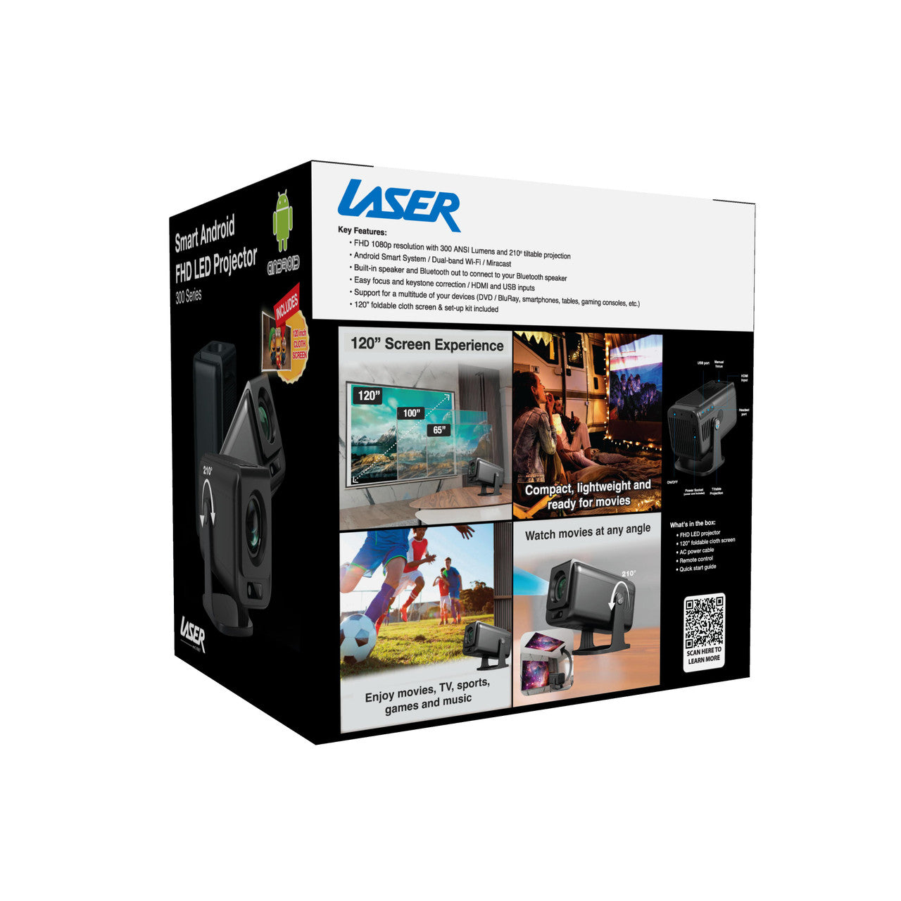Laser 1080p Android Multi-Angle LED Projector Black 10