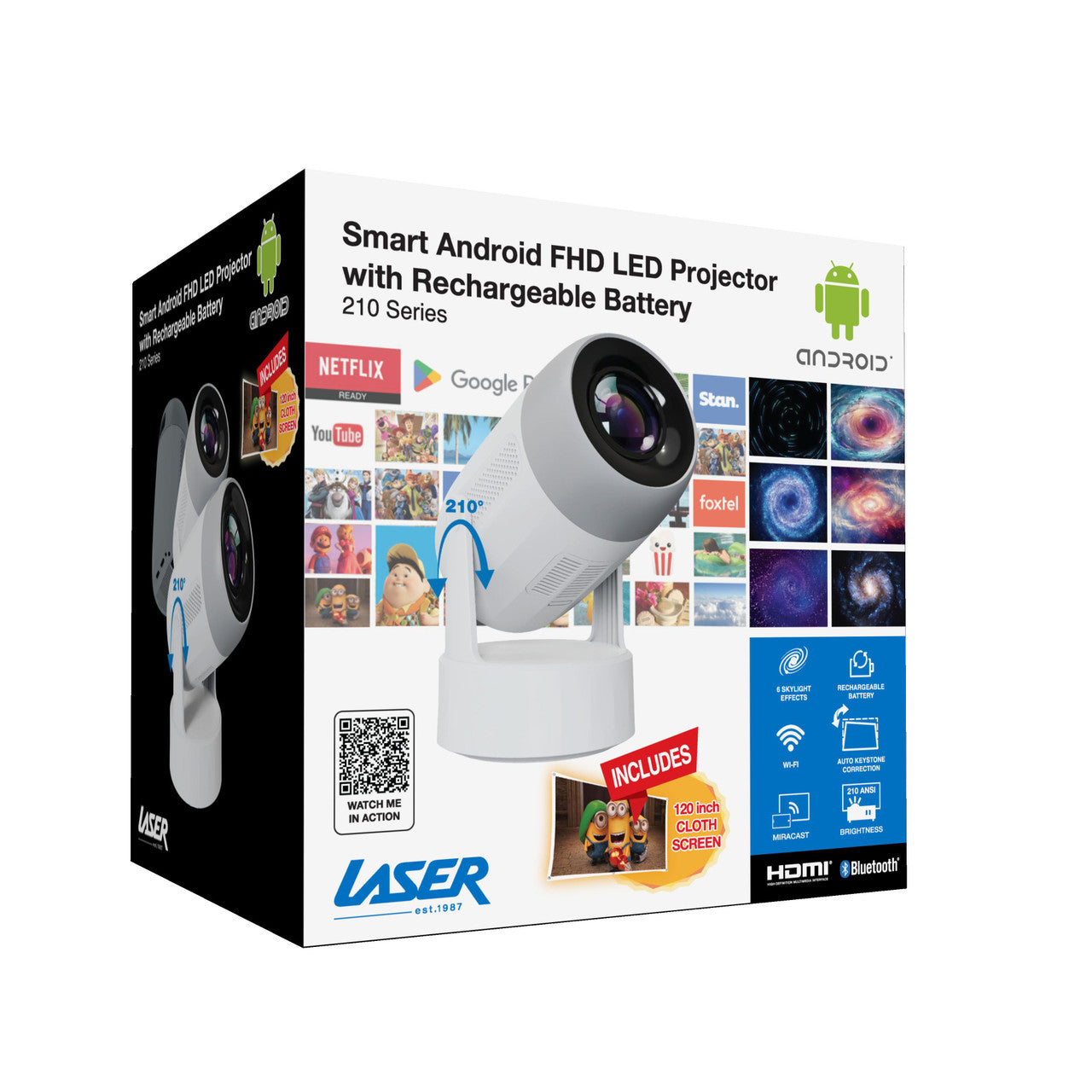Laser Android LED Projector with Battery 1080p 8