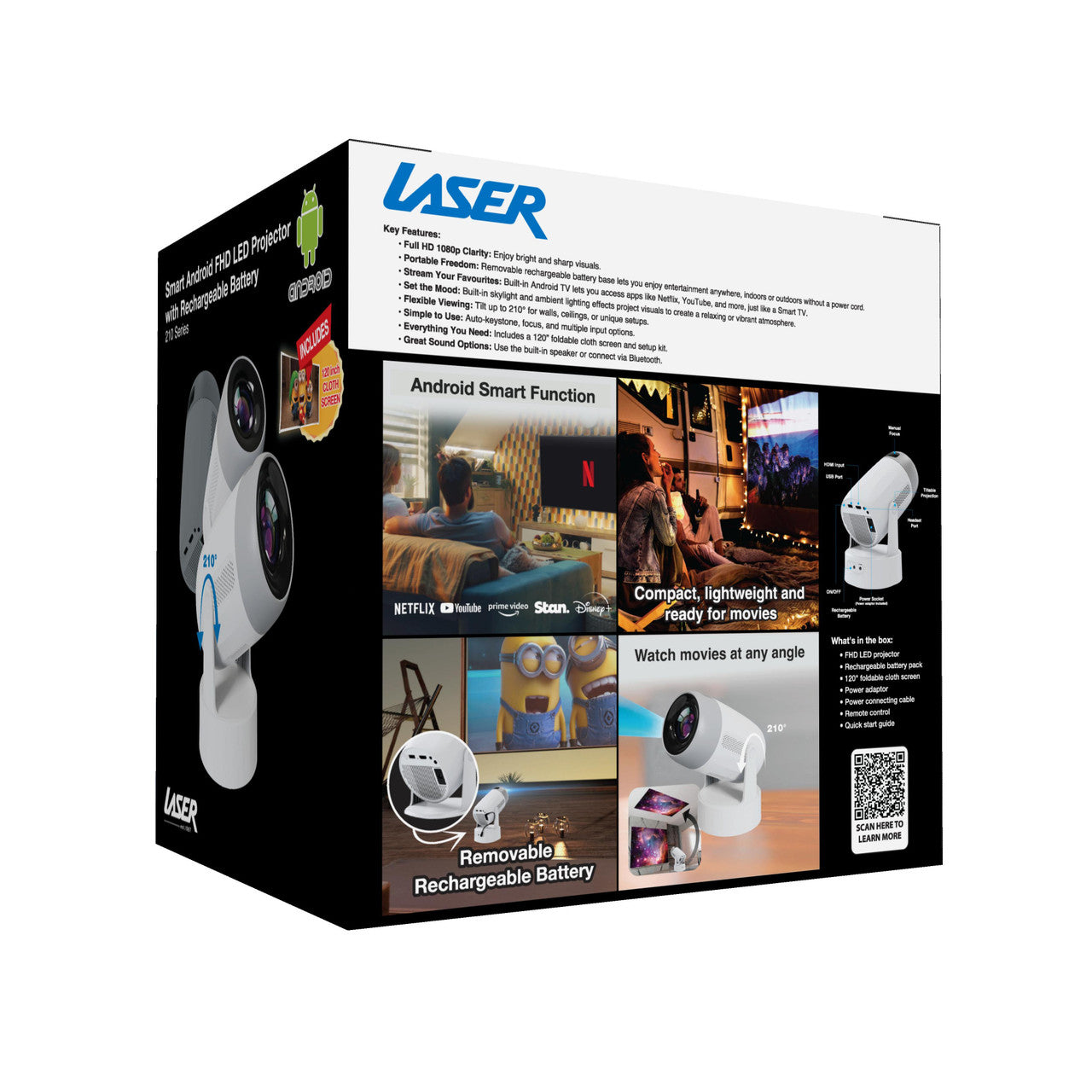 Laser Android LED Projector with Battery 1080p 9