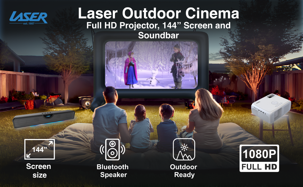 Laser Outdoor Cinema: Full HD Projector, 144" Screen & Soundbar 3
