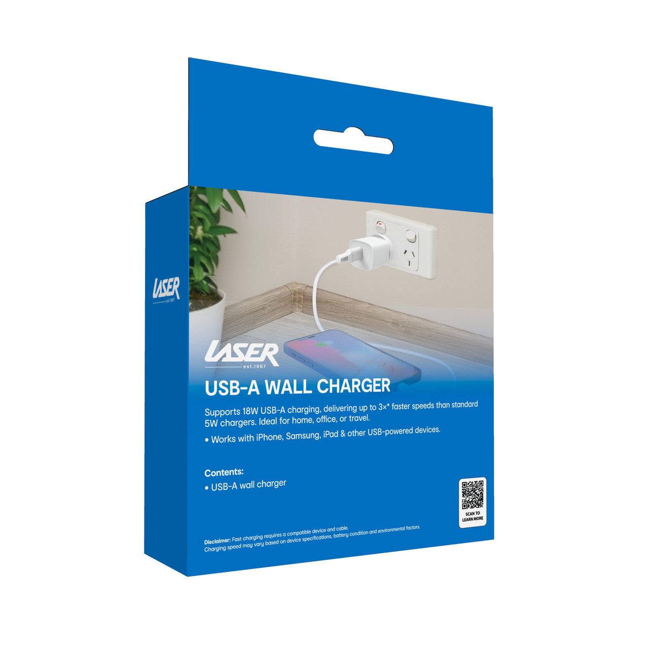 Laser USB-A 18W QC3 Wall Charger White 4