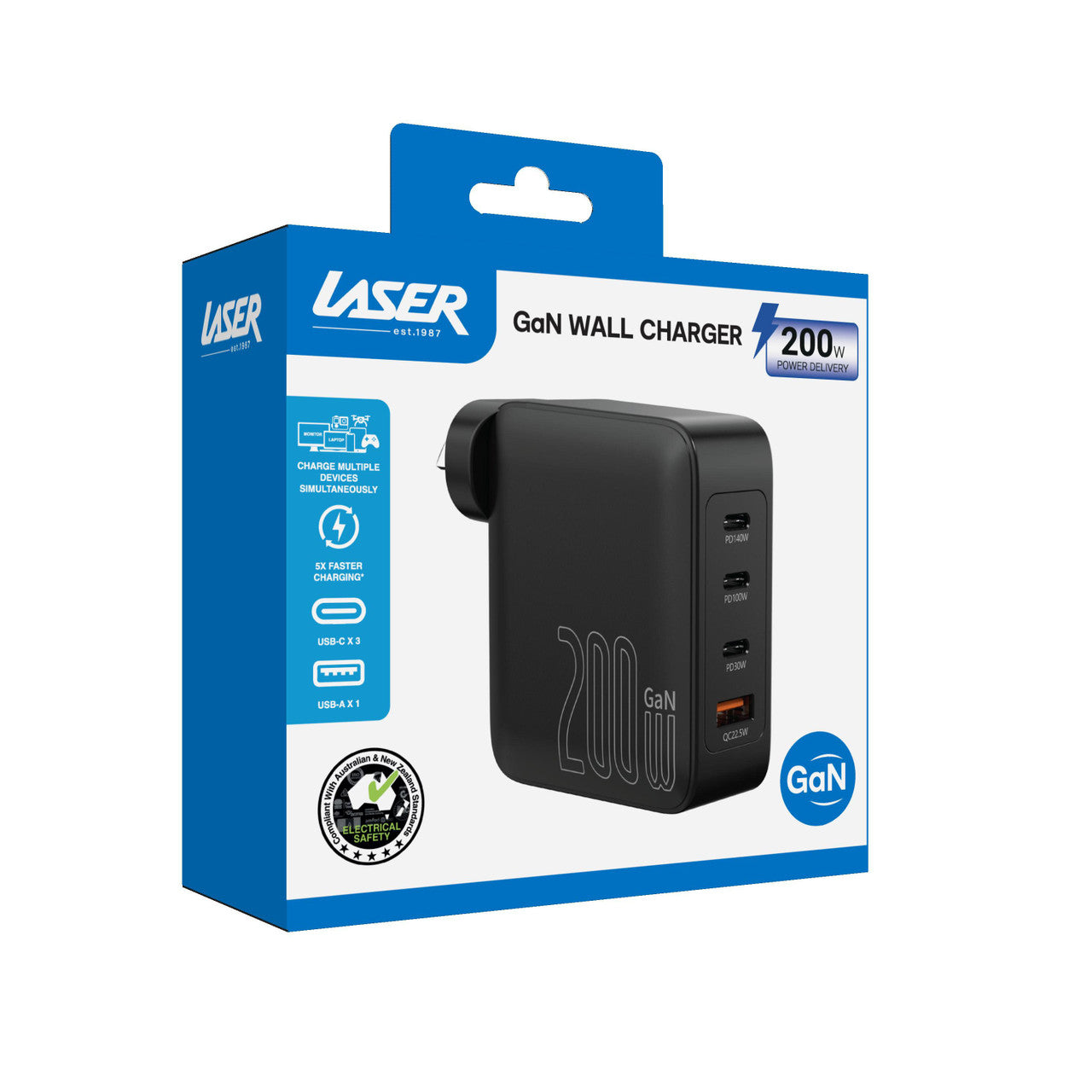 Laser PD3.0 200W GaN Wall Charger Black 12