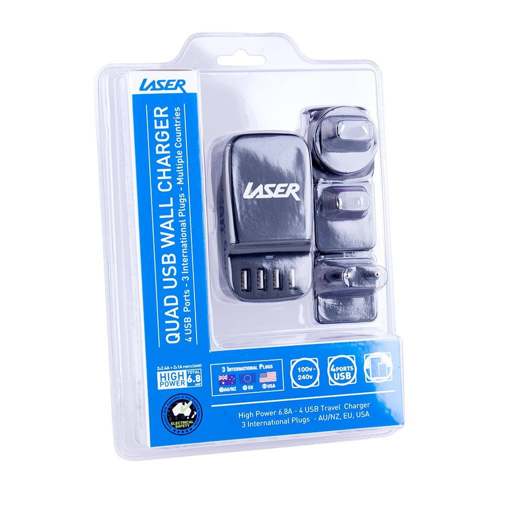 Laser 4-Port USB Travel Charger with Global Adapters 6