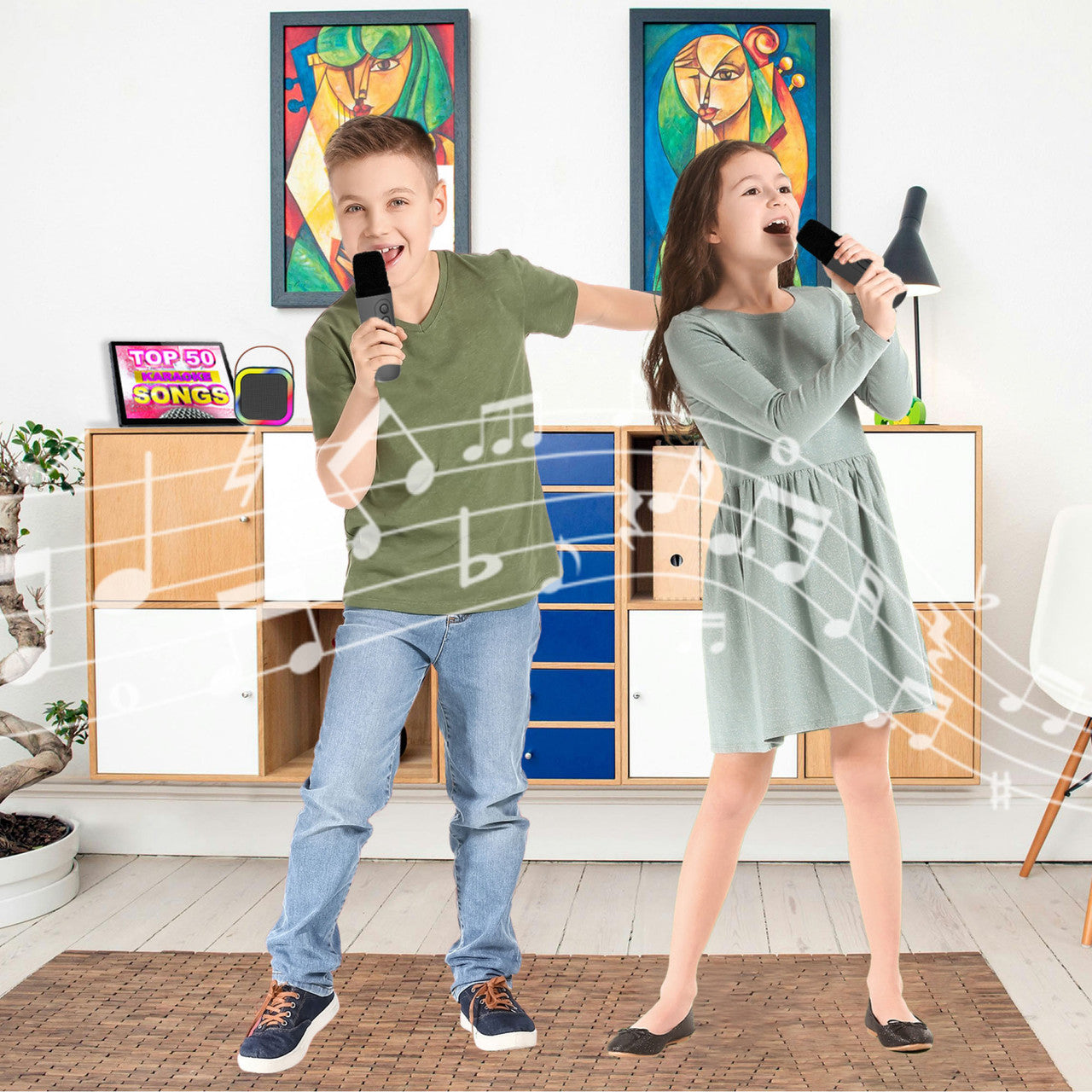 Laser Mini Karaoke Speaker with 2 Wireless Mics - Black 7