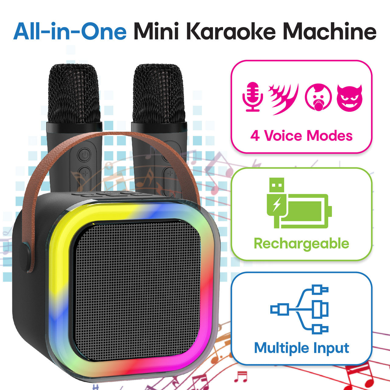 Laser Mini Karaoke Speaker with 2 Wireless Mics - Black 10