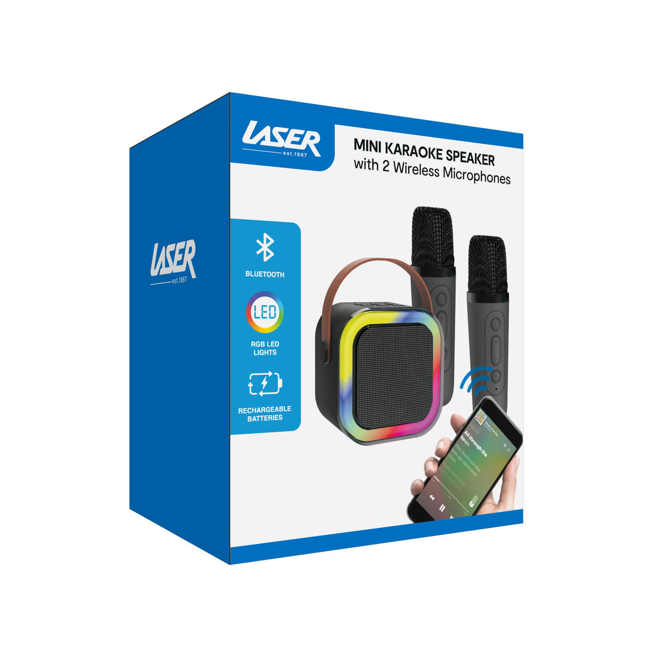 Laser Mini Karaoke Speaker with 2 Wireless Mics - Black 11
