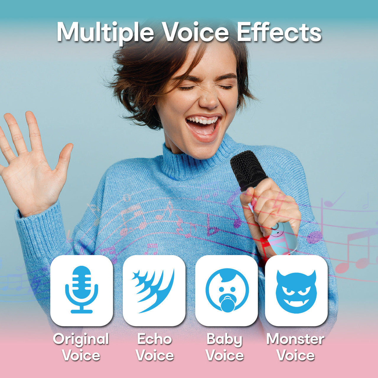 Laser Mini Karaoke Speaker with 2 Wireless Mics - Blue 4