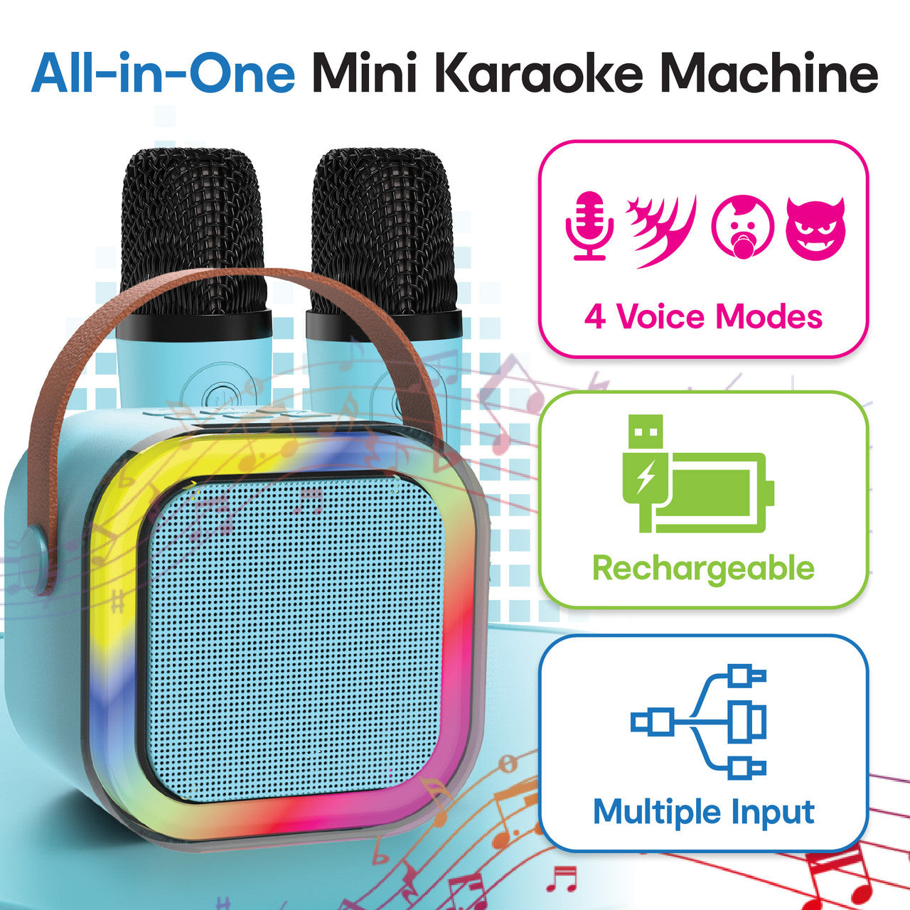 Laser Mini Karaoke Speaker with 2 Wireless Mics - Blue 5