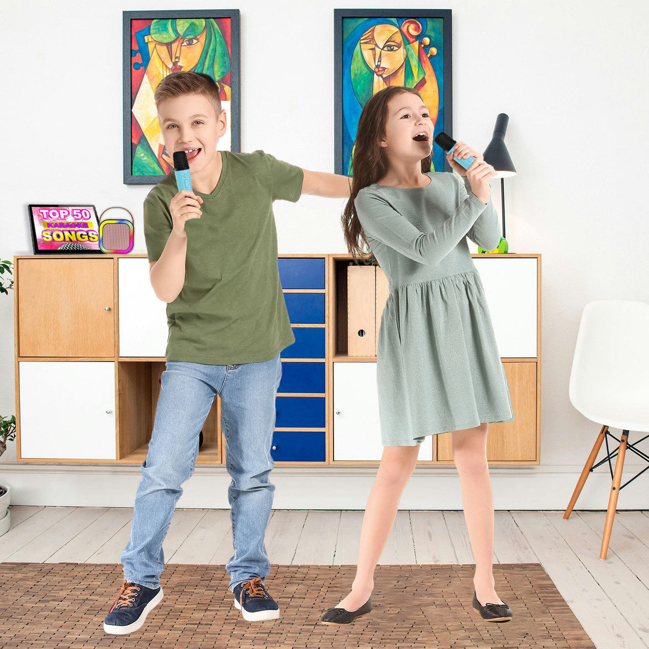 Laser Mini Karaoke Speaker with 2 Wireless Mics - Blue 8