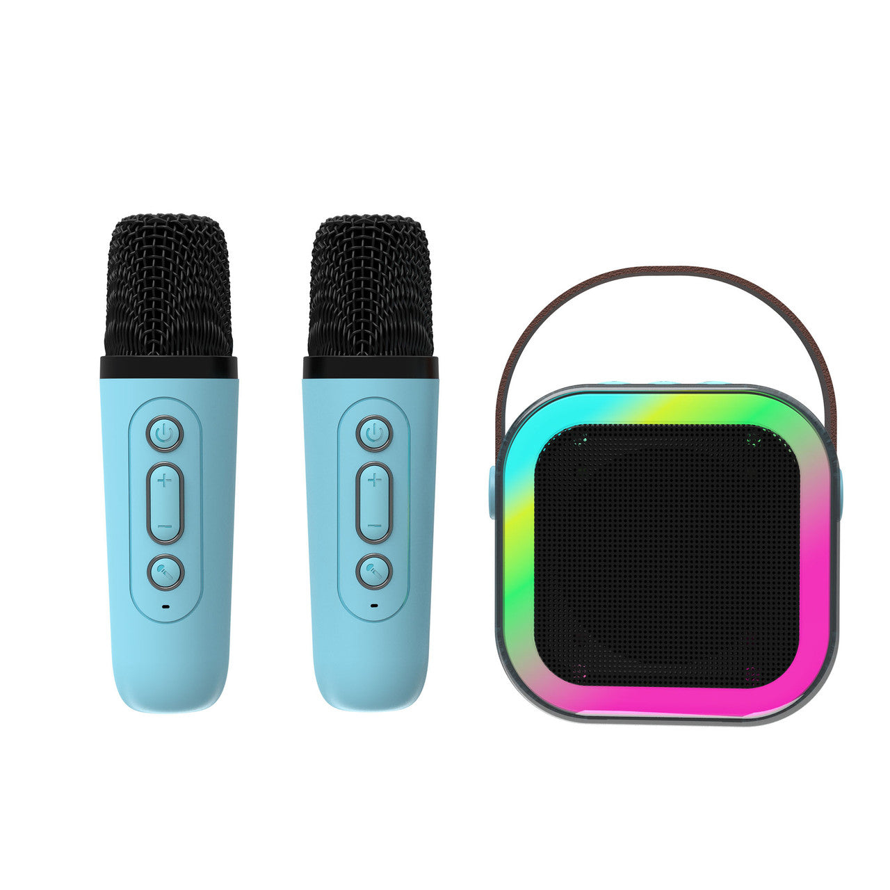 Laser Mini Karaoke Speaker with 2 Wireless Mics - Blue 10